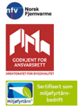 Medlem af Norsk Fjernvarme, Godkjent for ansvarsrett (Direktoratet for byggkvalitet) og Sertifiseret som miljøfyrtårnbedrift